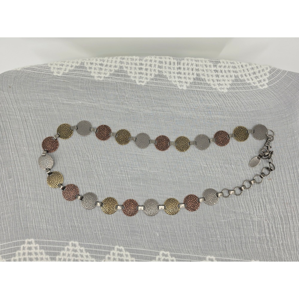 Womens Mixed Metal Hammered Disc Chain Belt Adjustable Boho Tri-Tone Accessory